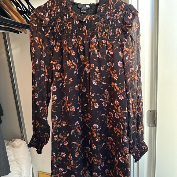 Sanctuary Dresses & Skirts - Mini  full-sleeve dress - black with colorful flower designs with gold accents